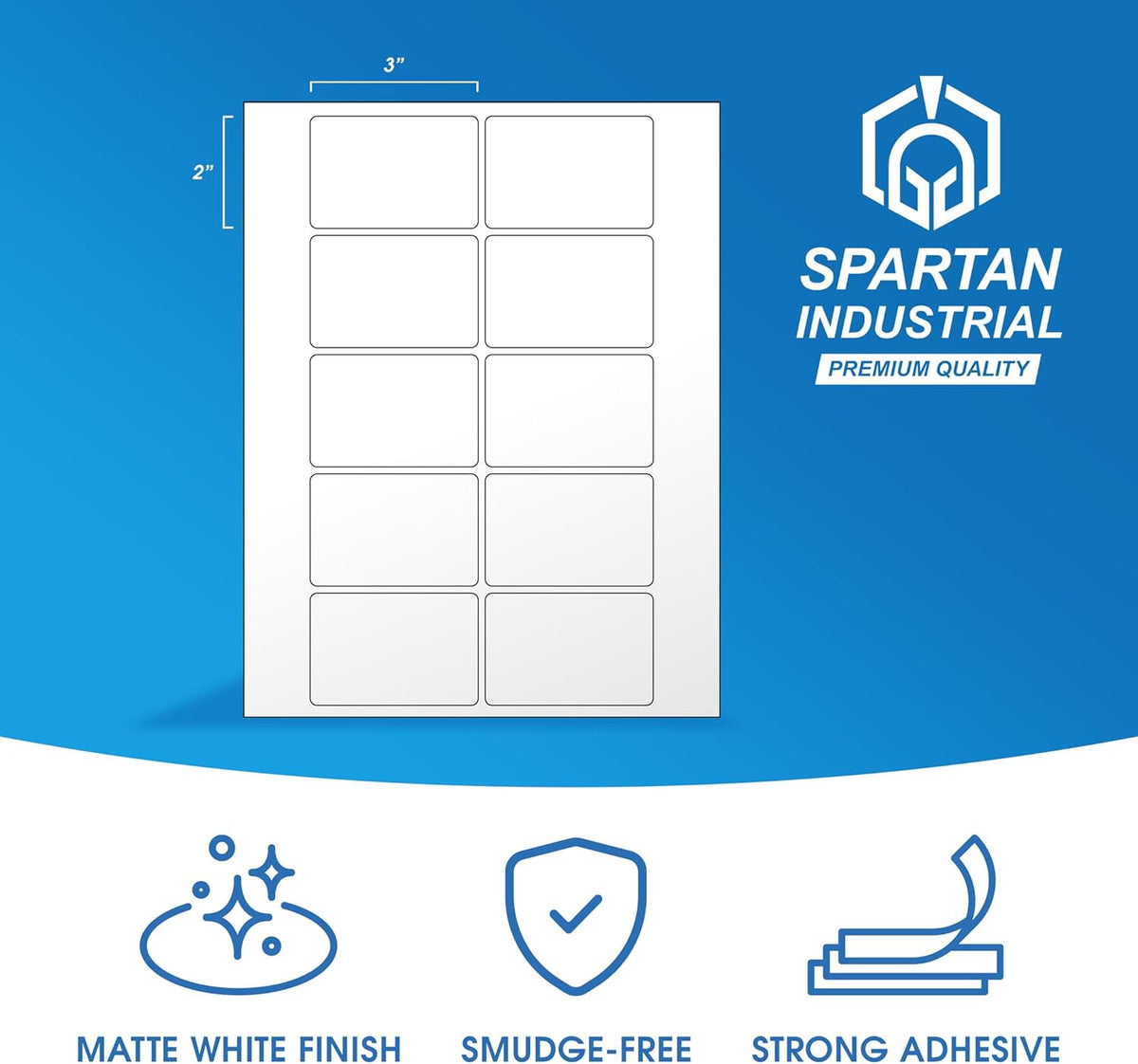 3" X 2" Matte White Shipping Labels Compatible with Inkjet and Laser Printers - 100 Sheets, 1000 Total Paper Stickers for Mailing, Product Labeling, and Organization - Spartan Industrial