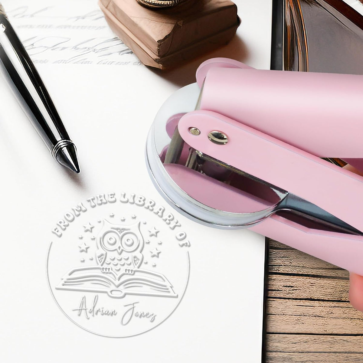 Custom Owl The Library of Embossers & Stamps Personalized Color Self-Inking Stamp with Your Name or Design Great for Personalizing Books, Text Books and Journals