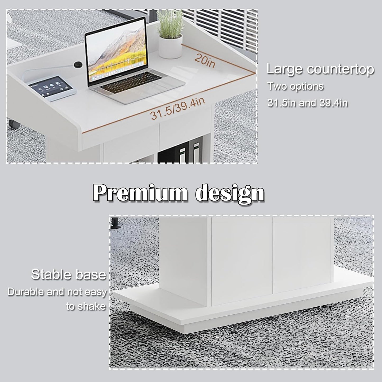 Solid Wooden Podium Stand Podiums for Classroom Lectern Podium Stand Wood Church Pulpit with 3 Levels of Storage and Heightened Baffles (White, 31.5in)