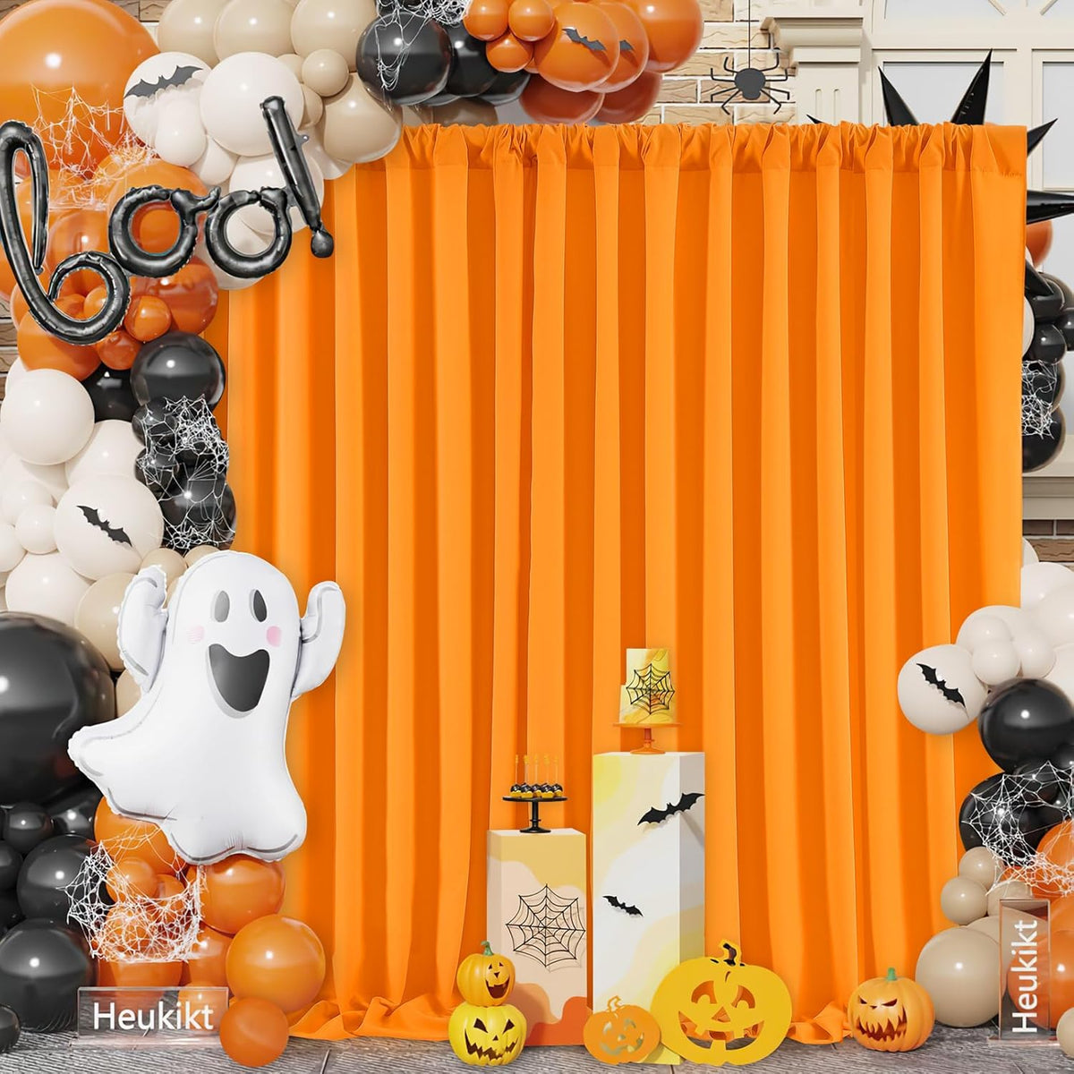 Orange Backdrop Curtains 6 Panels 5ft x 10ft Polyester Photo Backdrop Drapes for Birthday Party Stage Window Supplies Decorations