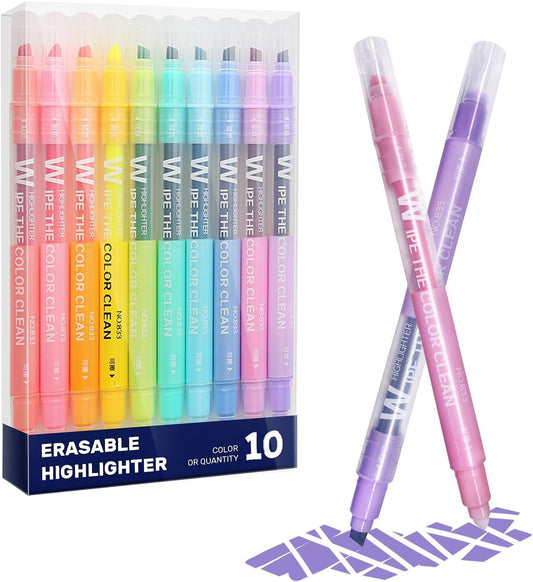 YOOUSOO Erasable Highlighters, Double Head Smooth Writing Highlighters Assorted Colors Chisel Tip Highlighter Markers, Double-end Erasable Highlighter Pen Markers