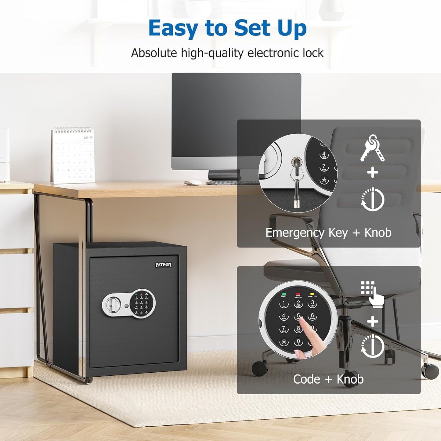 [ 2.3 Cu.ft. ]PATRON Fireproof Safe for Home,Digital Security Home Cabinet Safes for Money Cash Documents,Safe Box with Electronic Keypad,Removable Shelf for Office Business,2.3 Cu.ft.