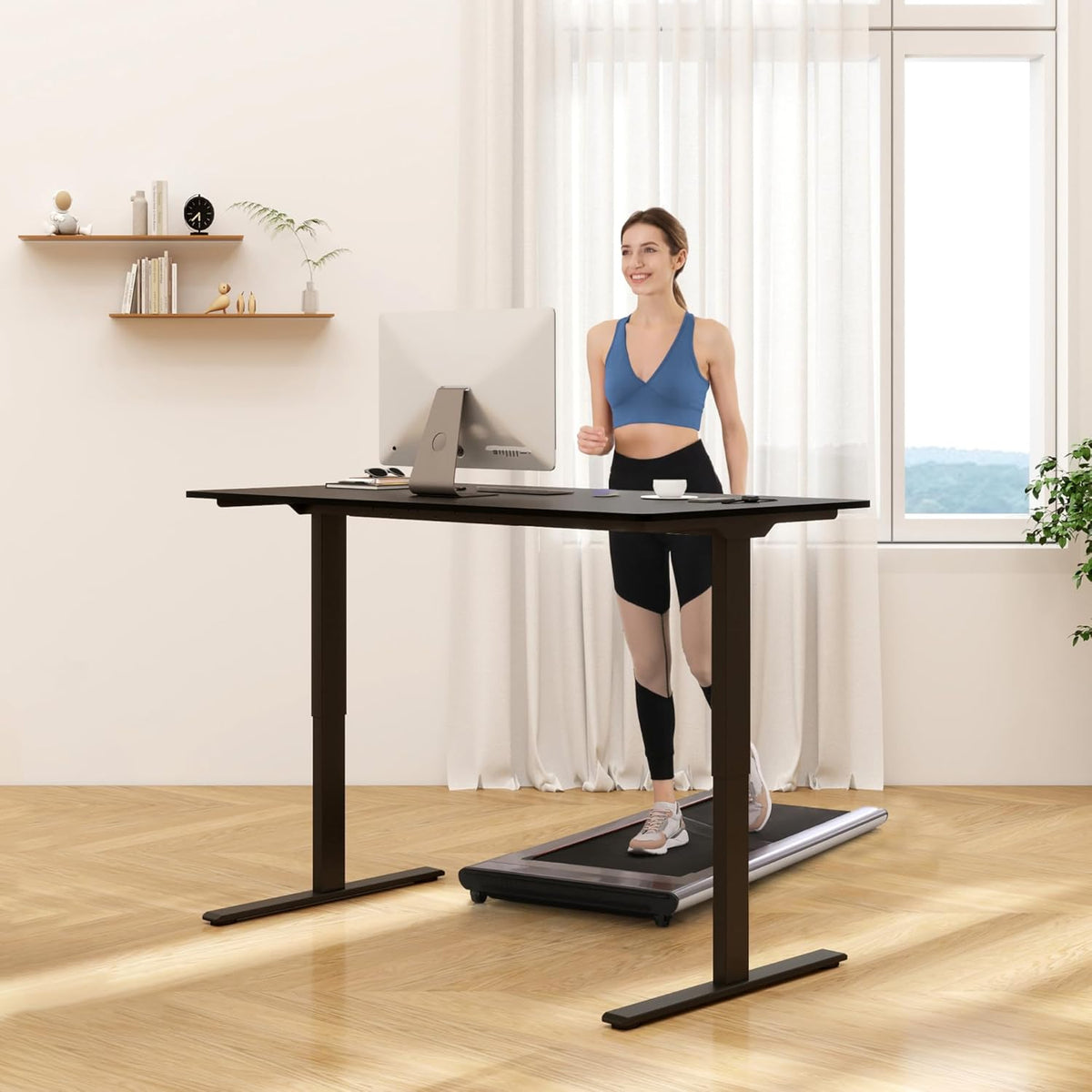 FLEXISPOT Standing Desk Electric Height Adjustable Desk with 55 x 24 Inches Splice Board, Ergonomic Memory Controller, Black Top + Black Frame