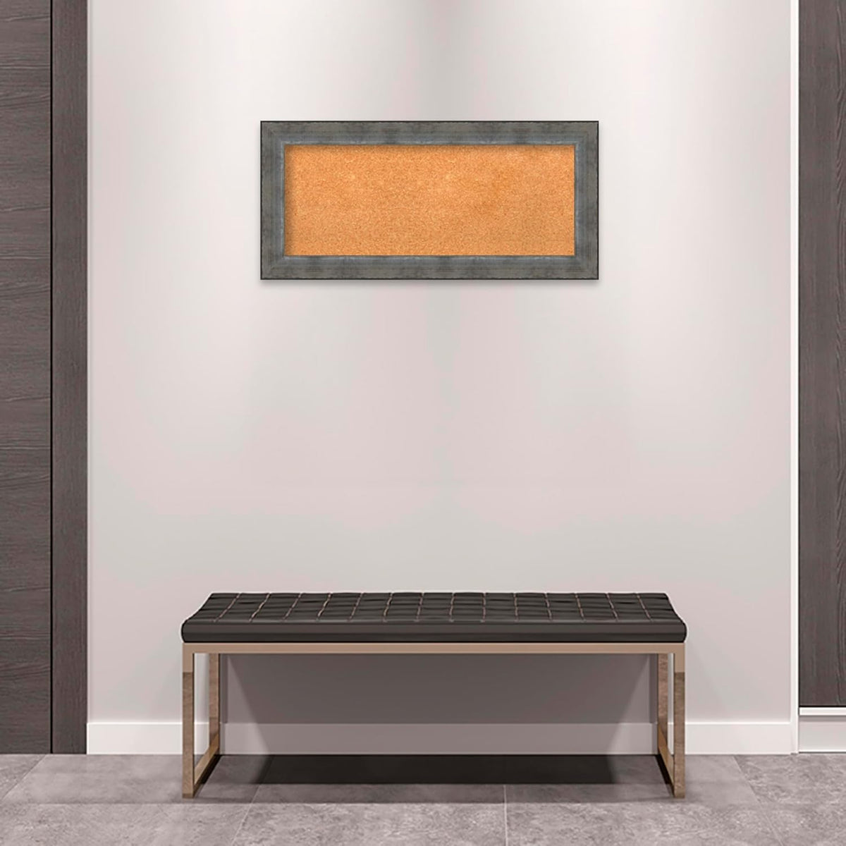 Amanti Art Natural Cork Board for Wall, 16x34 Vision Board with Silver Wood Frame, Medium Corkboard Office Decor for Home Organization, Casual Corkboard Pinboard to Display Items for Home