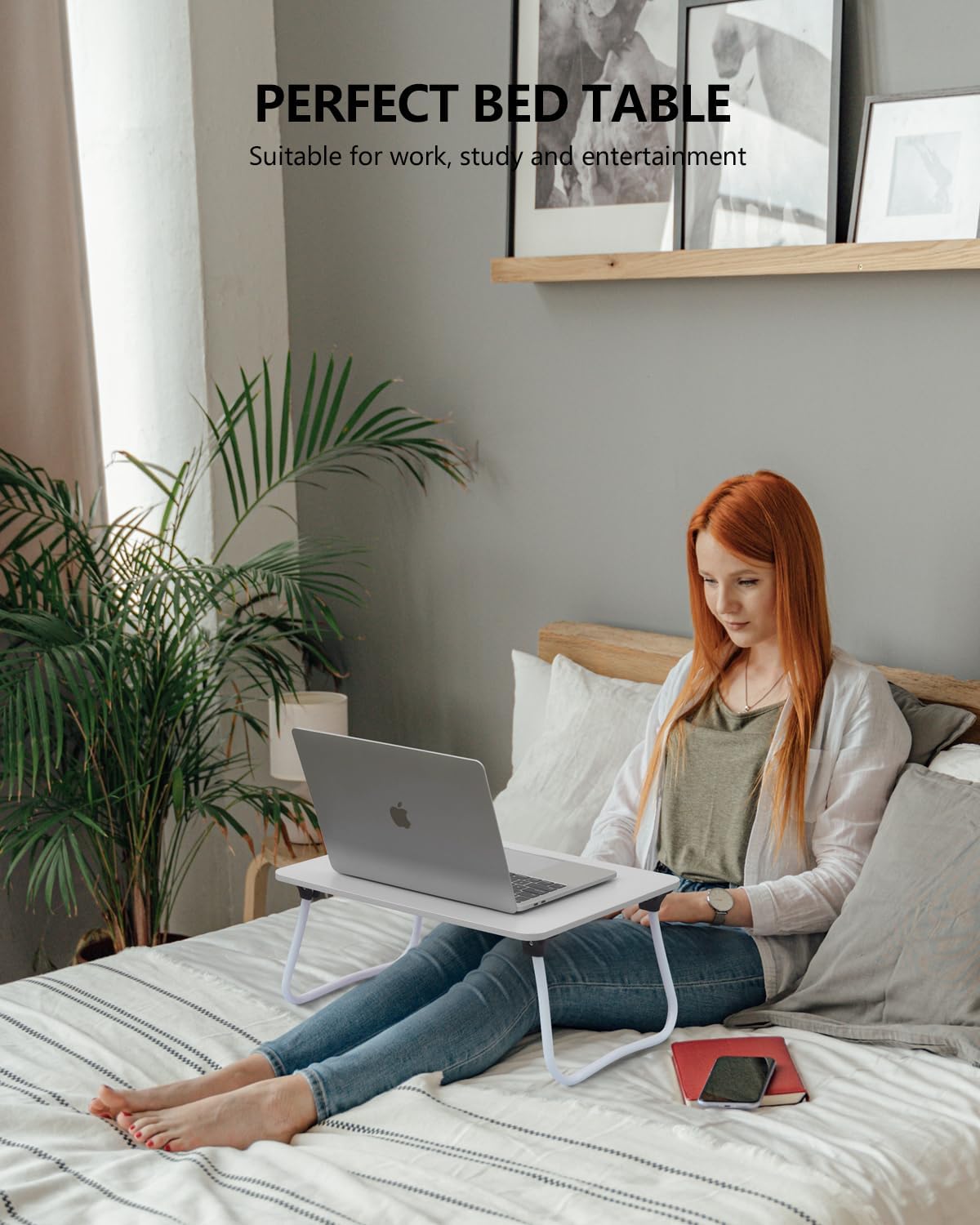 Laptop Bed Desk, Foldable Lap Desk, Portable Laptop Stand, Lightweight & Mini Table for Breakfast/Picnic/Drawing/Couch/Floor - White