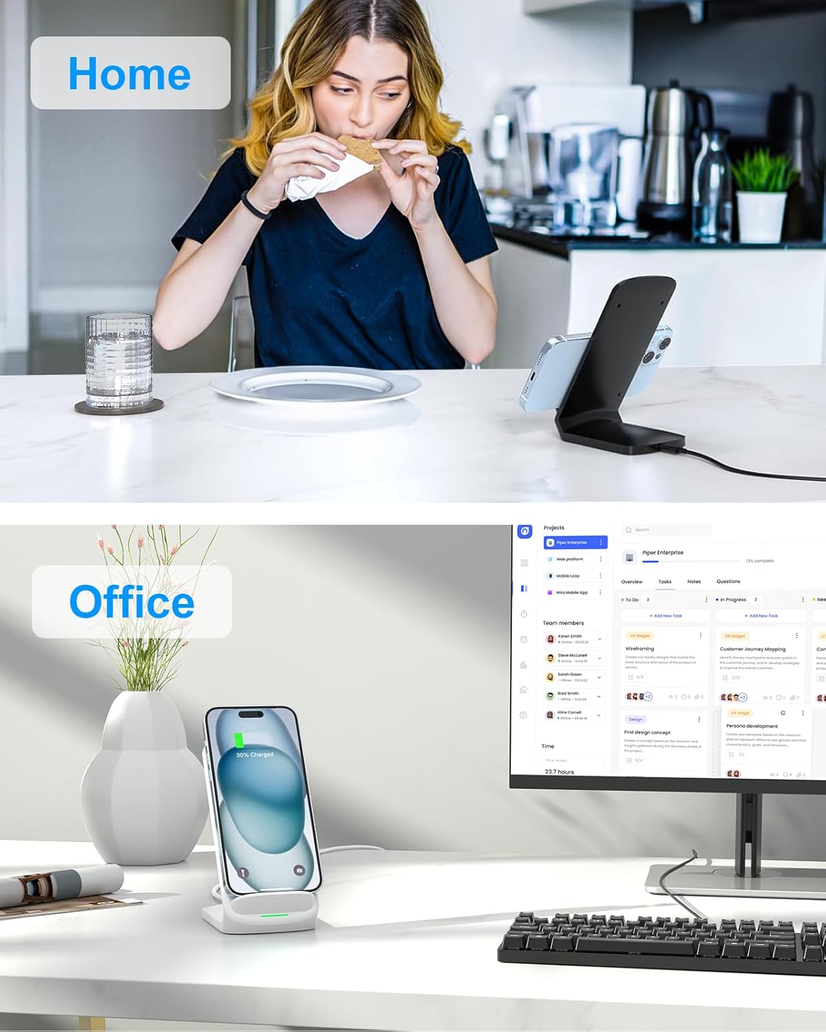 Wireless Charger Stand [2 Pack] - NANAMI 10W Qi-Certified Fast Wireless Charging Stand for Apple iPhone 17/17 Air/16/15/14/13/12 Pro,Desk Phone Charger Dock for Samsung Galaxy S24/S23/S22/S21, Pixel 6