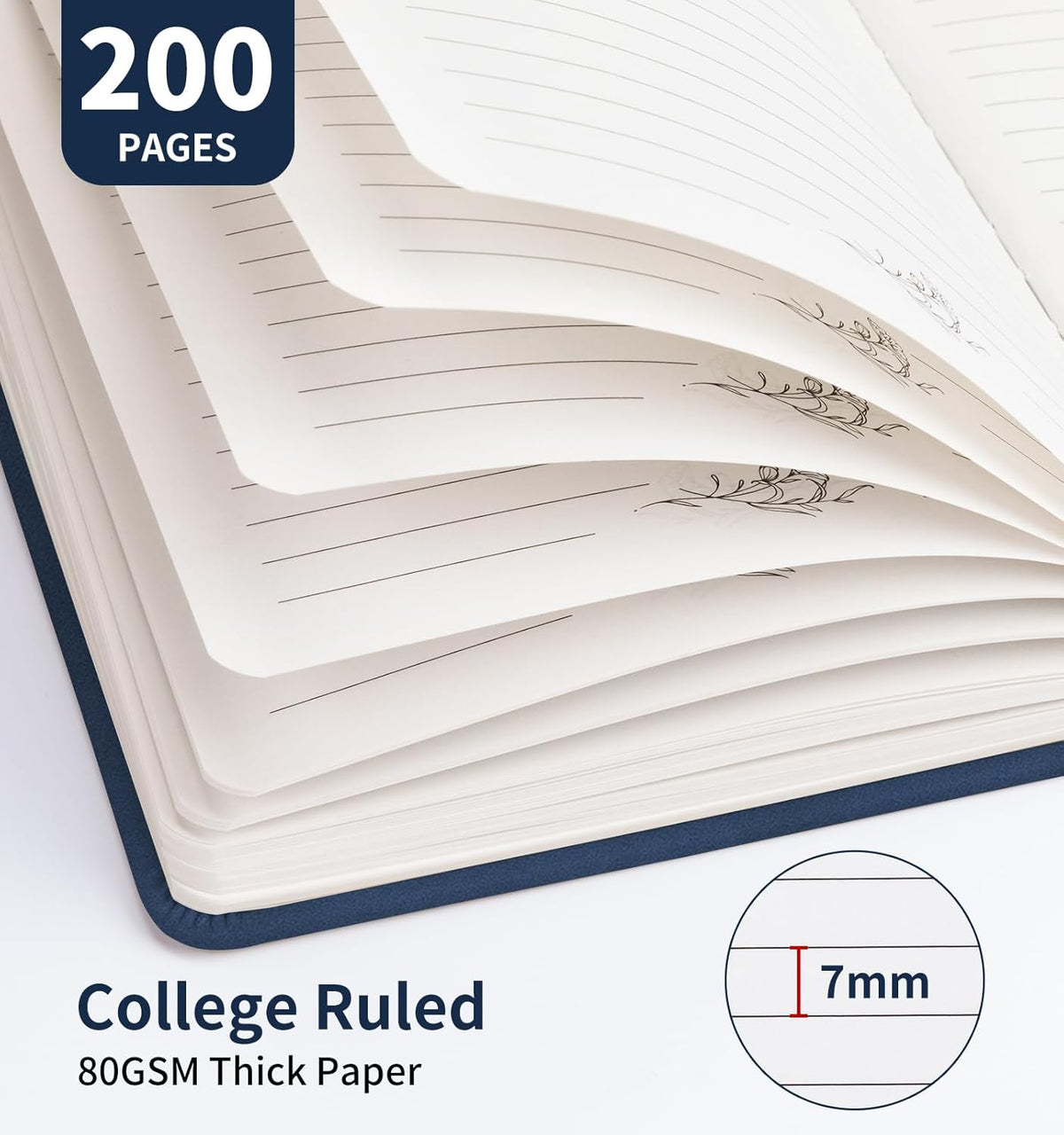 Lined Journal Notebook For Women Men, 200 Pages A5 Hardcover Leather Journals For Writing College Ruled Notebook For Work School Note Taking Business Diary Notepad 5.7'' X 8.3''- Deep Blue