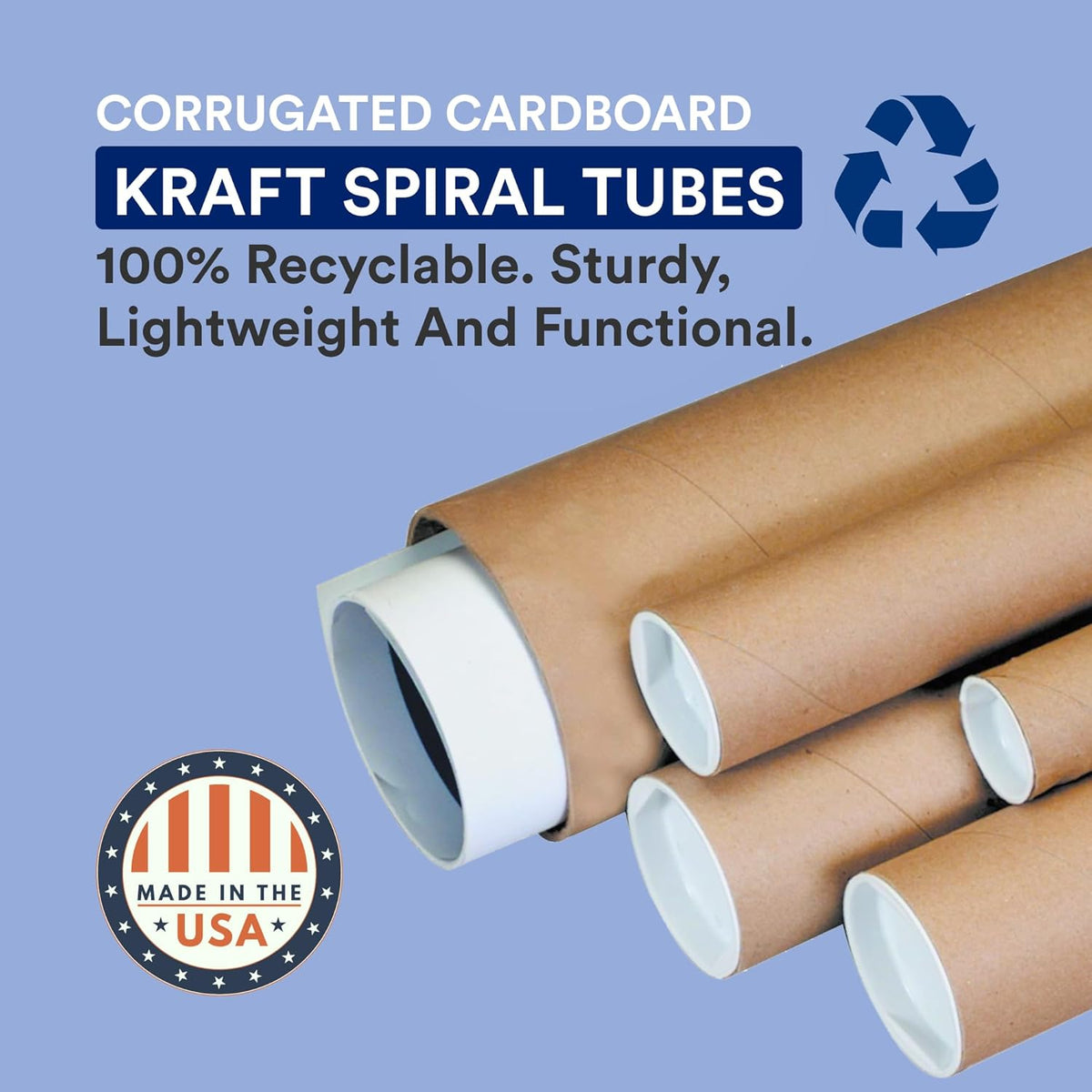 BOX USA Cardboard Tubes with Caps, 12"L x 2"W x 2"H, Pack of 50 | Poster Tube for Mailing and Storage of Blueprints, Artwork, Crafts, Long Art Holder, 12 inches