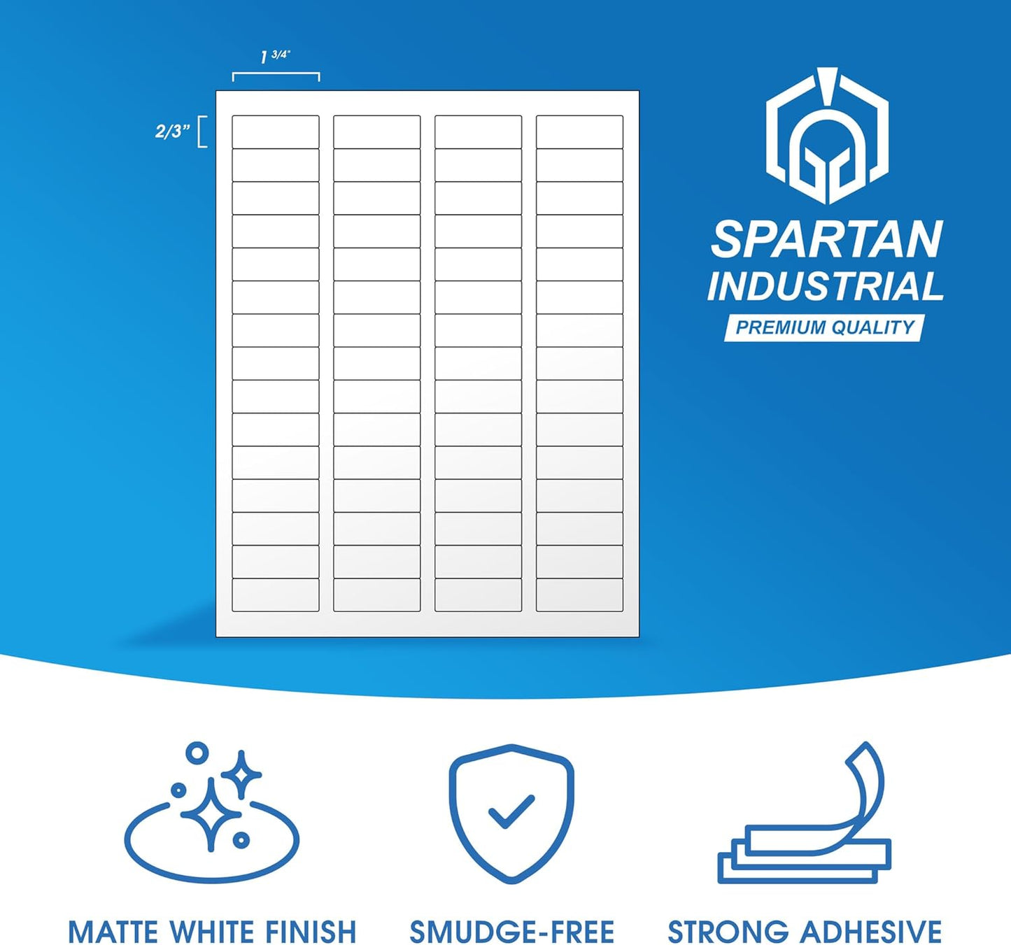 1 3/4" X 2/3" Matte White Return Address Labels Compatible with Inkjet and Laser Printers - 100 Sheets, 6000 Small Printable Stickers for Mailing, Barcodes, Organization - Spartan Industrial