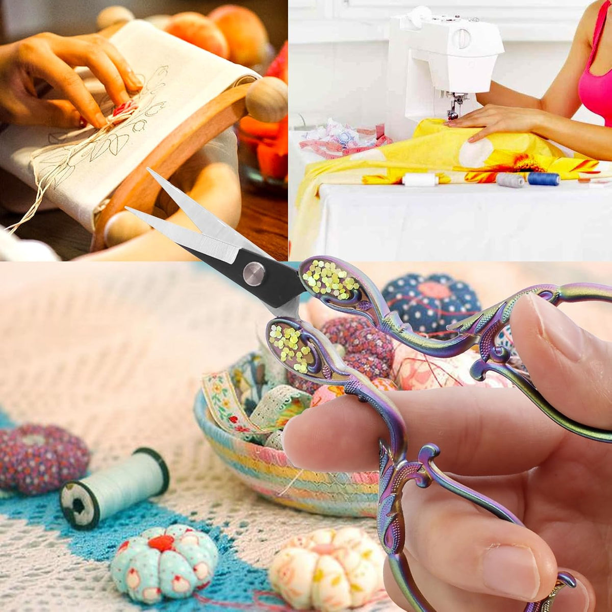 BIHRTC Small Embroidery Scissors 4.5 Inch with Artificial Leather Cover Stainless Steel Shears Mini Rainbow Flower Scissors for Handicraft DIY Tool Crafting Cross Stitch Handcraft