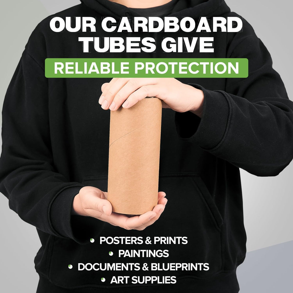 3" x 12" Reinforced Kraft Paper Mailing Tubes, Pack of 6 Tubes with 2 Caps Each – USPS Approved Poster Tube – Made in USA Cardboard Tube for Shipping and Storing Posters, Prints, Artwork, or Documents