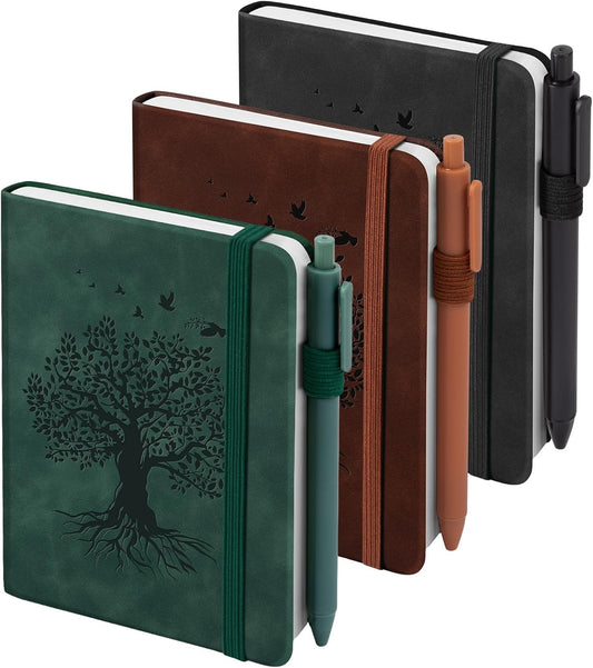 3 Pack Pocket Journaling Notebooks, A6 Small Notebook For Note Taking Journaling Notebooks Journals For Writing Mini Note Pads With Pen Holder 120 Pages 100 GSM Thick Paper