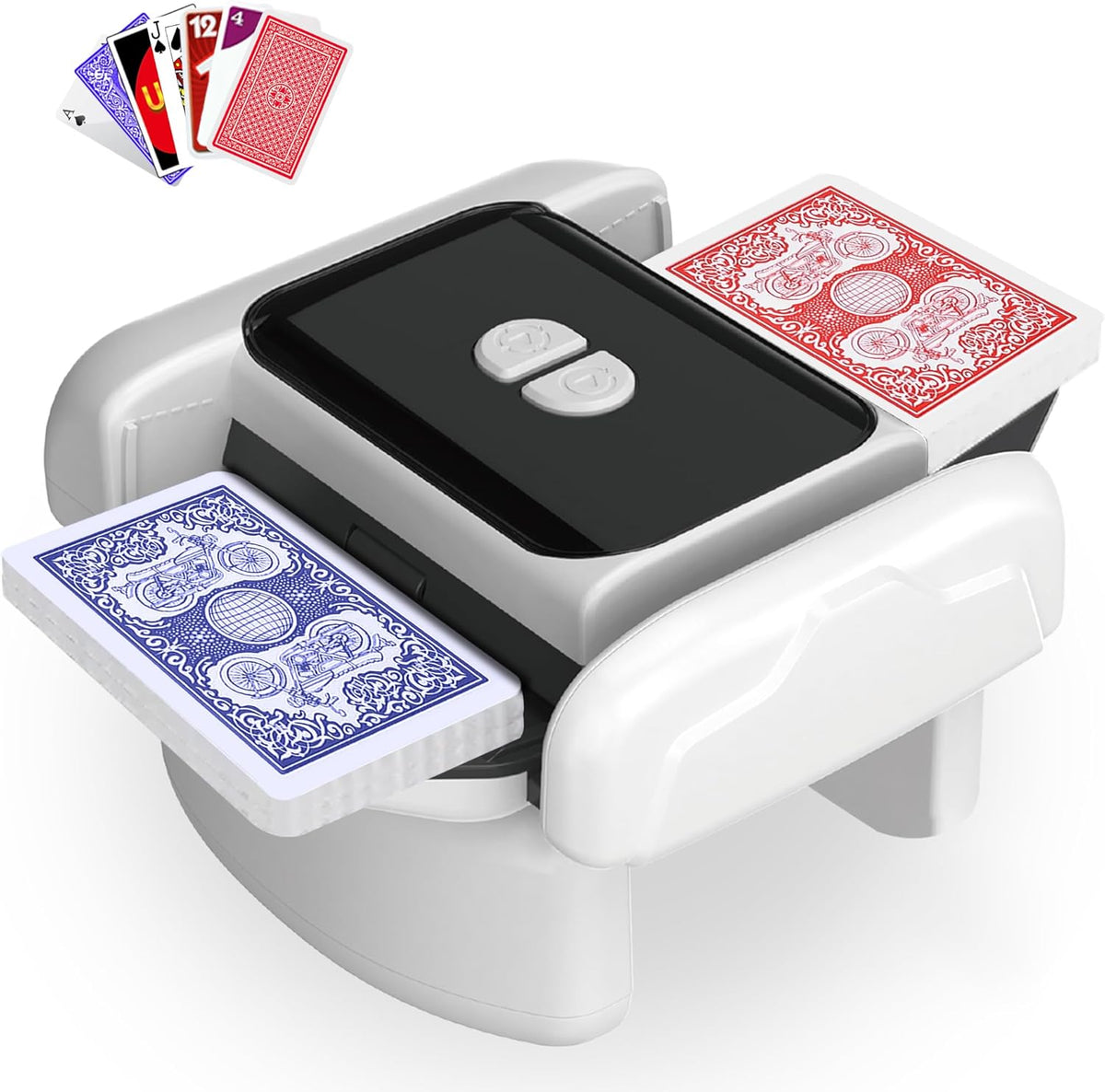 Automatic Card Shuffler Machine with 2 Decks - One-Press AUTO & Manual Mode | Rechargeable Low Noise Electric Poker Card Shuffler for 1-2 Decks | Portable UNO Shuffler, Blackjack, Skip-Bo