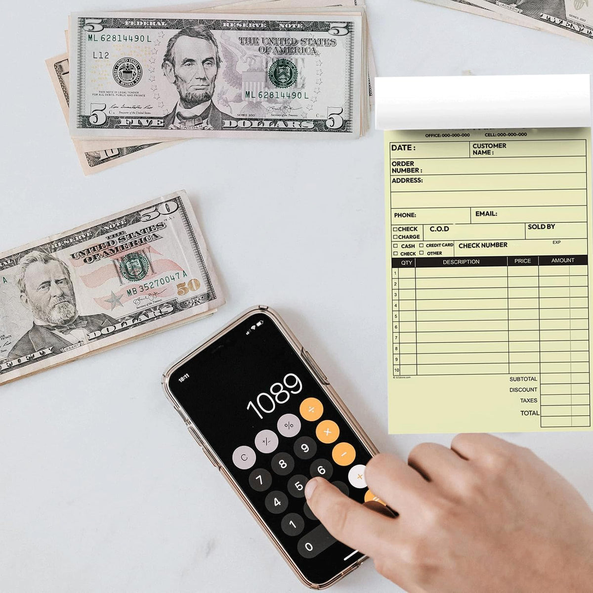 Custom 8.5" X 11" Invoice Receipt Book, Carbonless NCR Invoice Book in 3-Part Duplicate Receipts, Estimates, Purchase Orders, Sales Orders, Price Forms with Your Company/Business Name