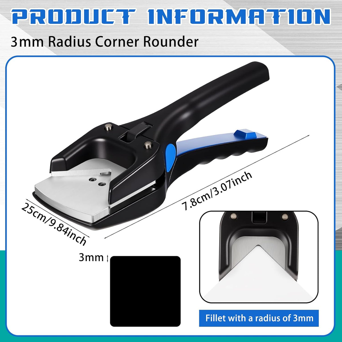 Lasnten Corner Rounder Punch, 3mm Radius (1/18") Hand Tool Cutter Applied for PVC Card Cutting, Heavy Duty Rounded Edge Circle Rounding Maker Clipper
