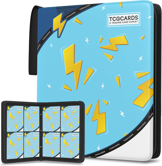Trading Card Binder 4 Pocket，Card Binder 400 Pockets Card Book Holder Cards with 50 Removable Sleeves，3-Ring Zip Design MTG/TCG/Sport Collectible Trading Card Albums Gifts for Boys and Girls (Blue)