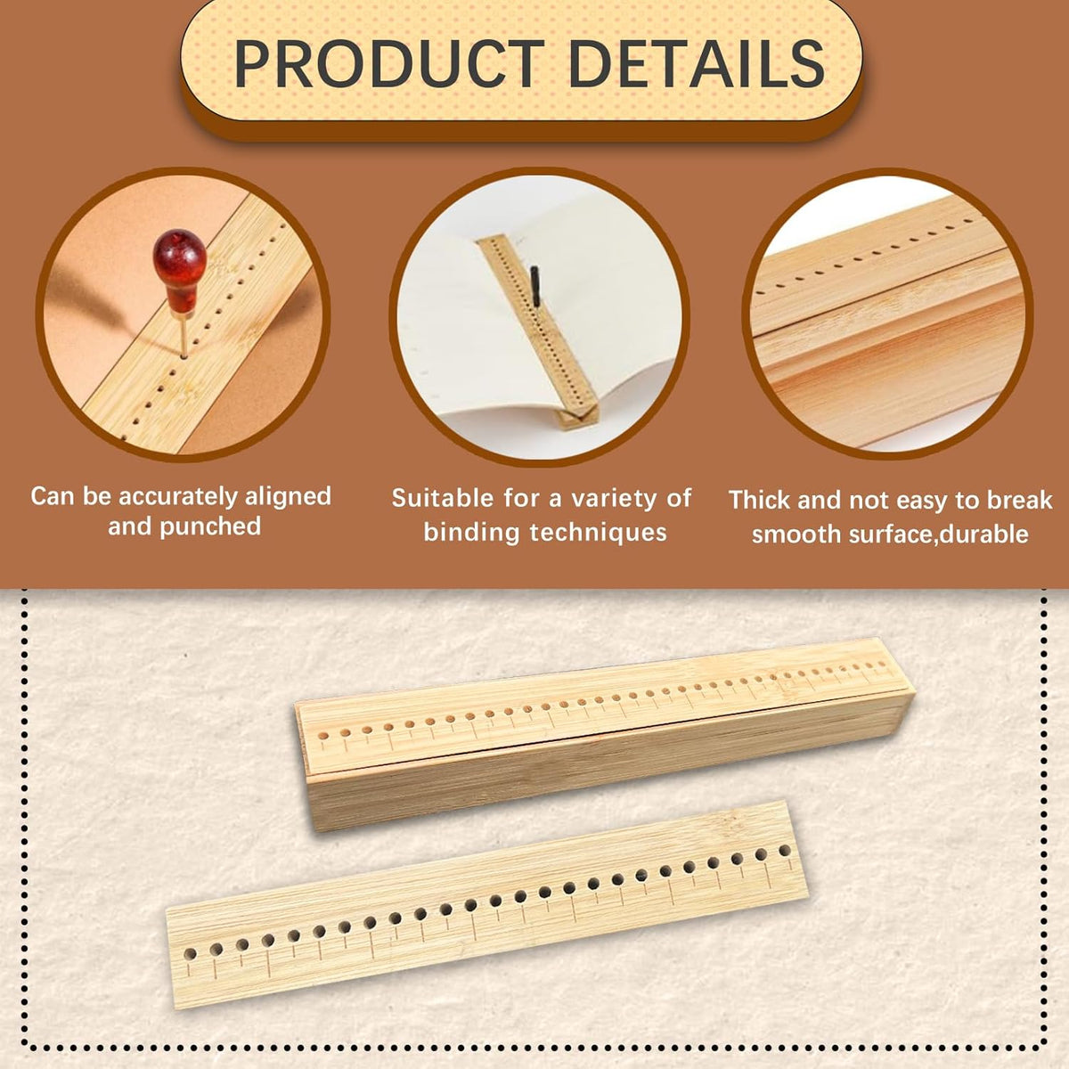 Bamboo Book Binding Cradle with 2 Awls Wood Bookbinding Punching Cradle with Piercing Guide Portable Book Binding Tools Book Binding Kits Bookbinding Supplies for Book DIY Crafts (Style C)