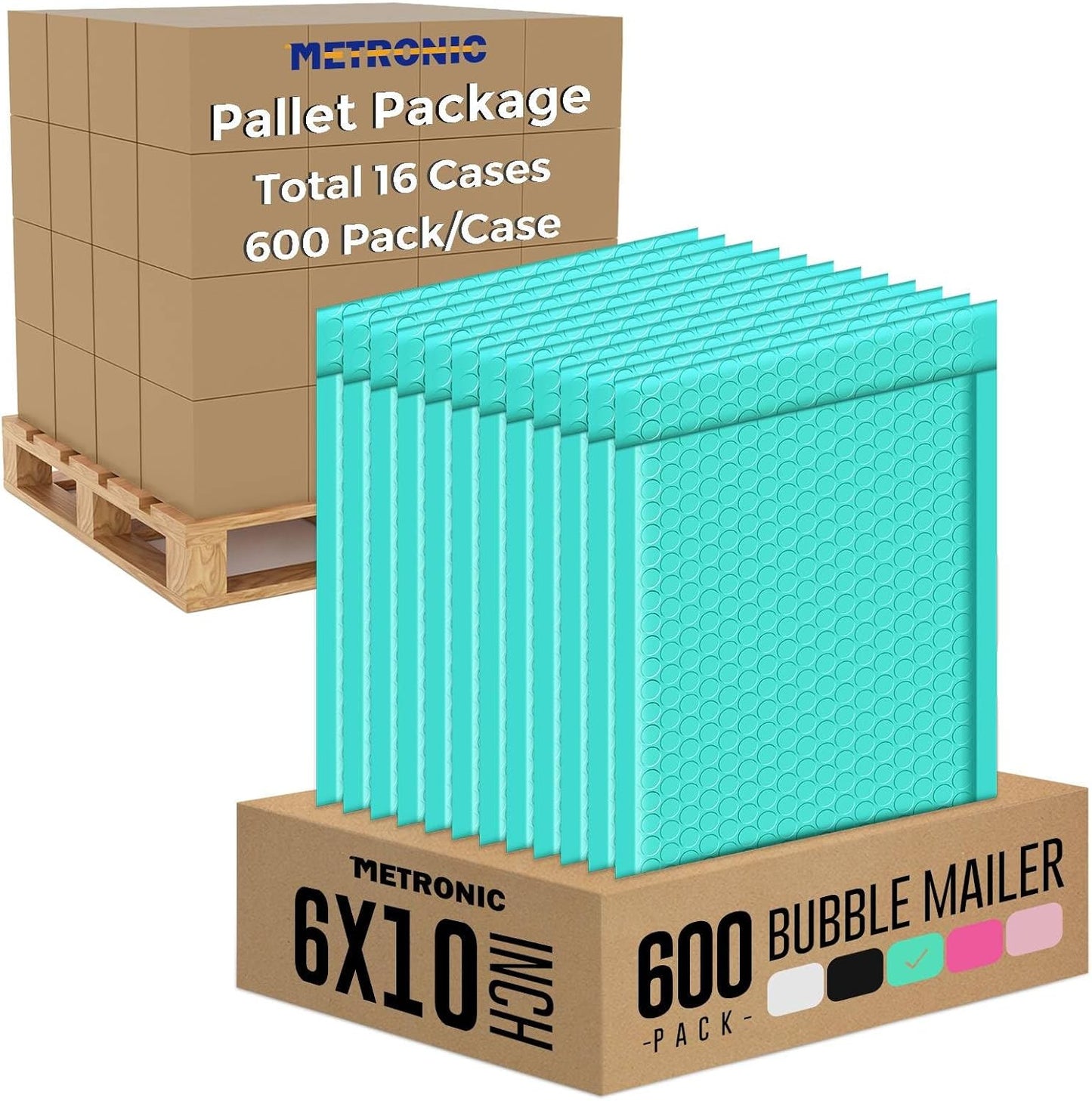 Metronic 9600 Pack Bubble Mailer 6x10 Inch Teal,Usable Size 6x9" Waterproof Padded Envelopes,Self-Seal Modern Bubble Mailers Cushioning for Shipping,Jewelry Makeup Supplies, Packaging Bulk