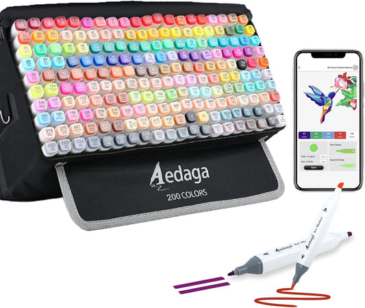 200 Colors Alcohol Markers with Free App, Dual Tip Art Marker with Kickstand Case for Artists Adults and Kids. Alcohol Based Markers for Coloring Painting Sketching and Drawing, Great Gift