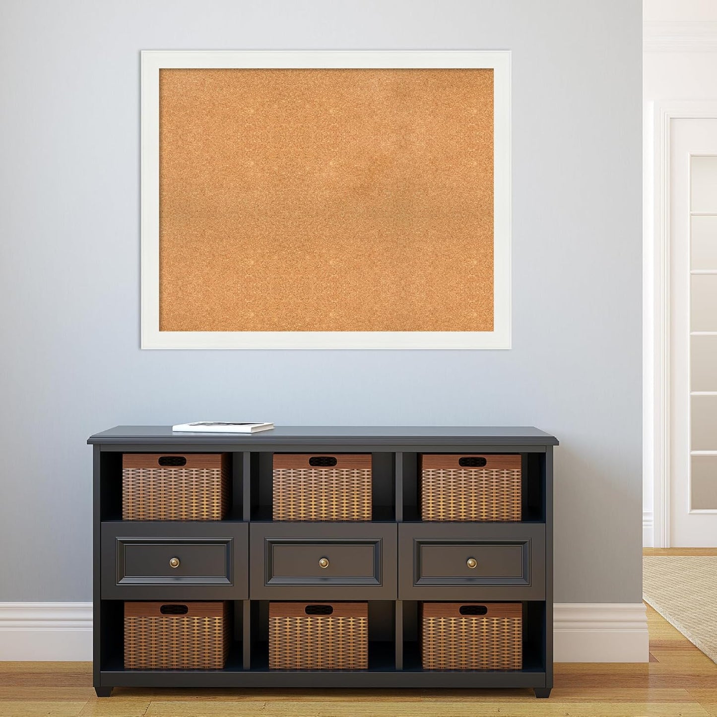 Amanti Art Natural Cork Board for Wall, 33x41 Vision Board with White Frame, X-Large Corkboard Office Decor for Home Organization, Casual Corkboard Pinboard to Display Items for Home Organization in