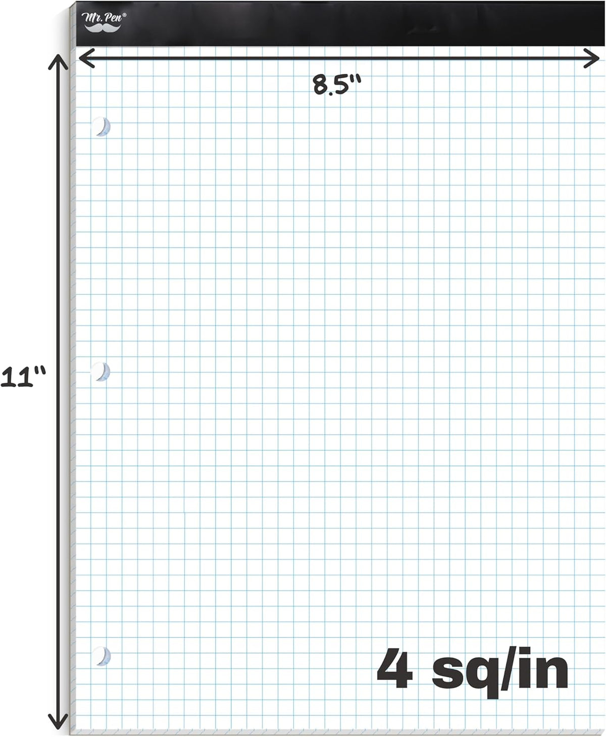 Mr. Pen- Graph Paper, 8.5"x11", 55 Sheets, 4x4 (4 Squares Per Inch), 3-Hole Punched, Math Graph Paper Pad, Computation Pads, Back to School Supplies