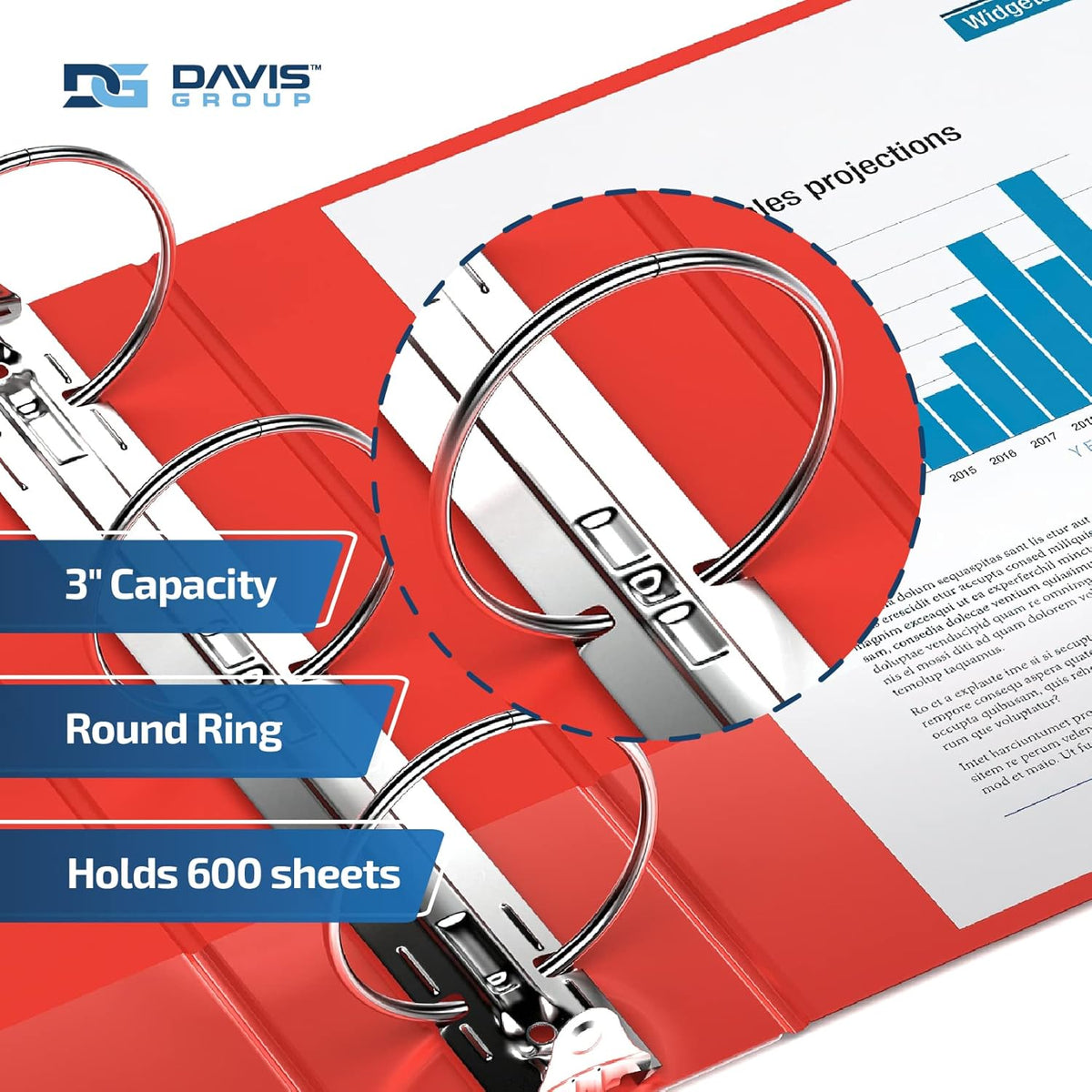 Premium Economy 6-Pack 3-Ring Binders for School or Office, Round-Ring Binders, 3 Inch, Red