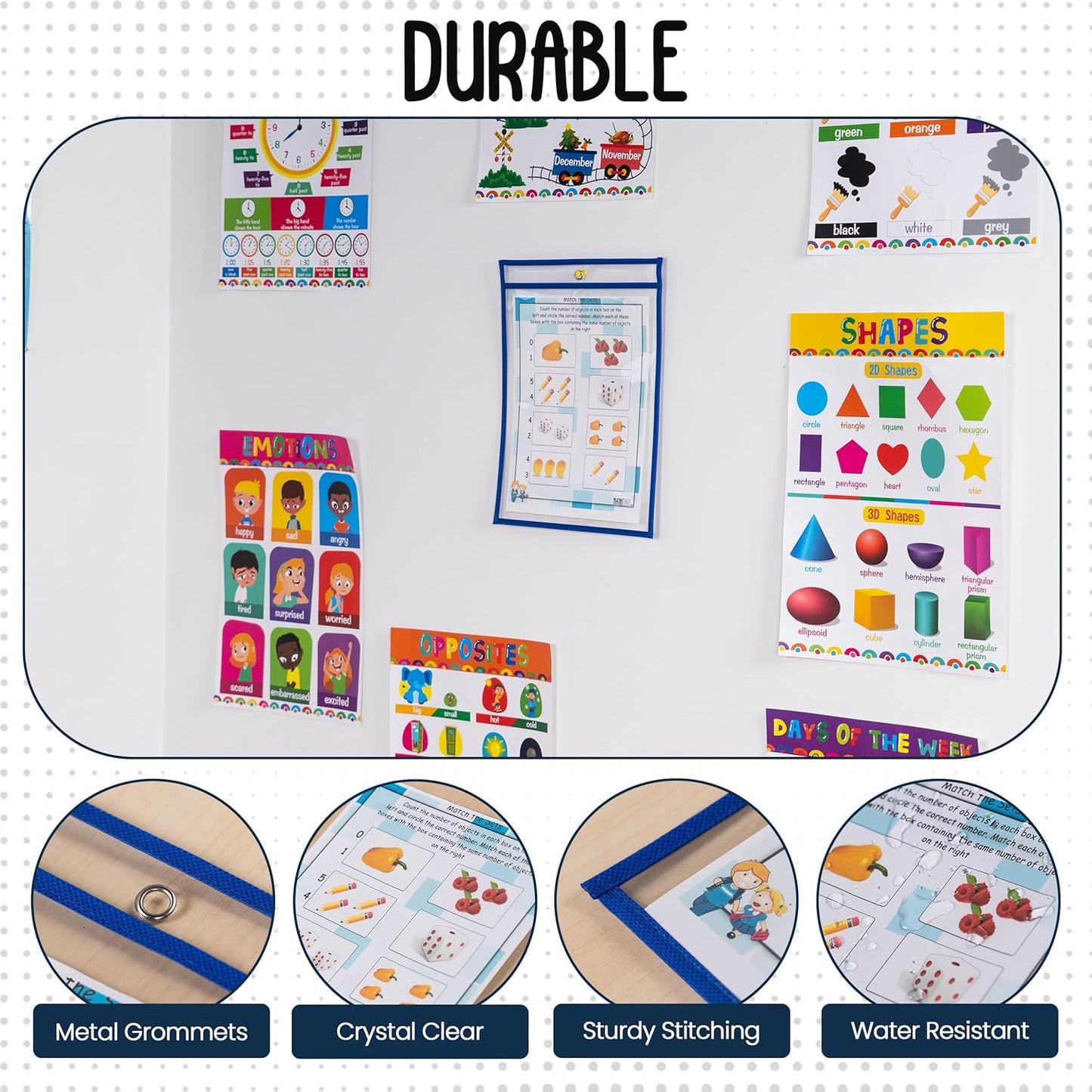 Essex Wares - 6 Pack, Blue, Dry Erase Pocket Document Protectors, 10" Wide x 13.5" Tall - Dry Erase Clear Plastic Sleeves - Reusable & Easy Erase Plastic Invoice Holders, Water-Resistant & Durable