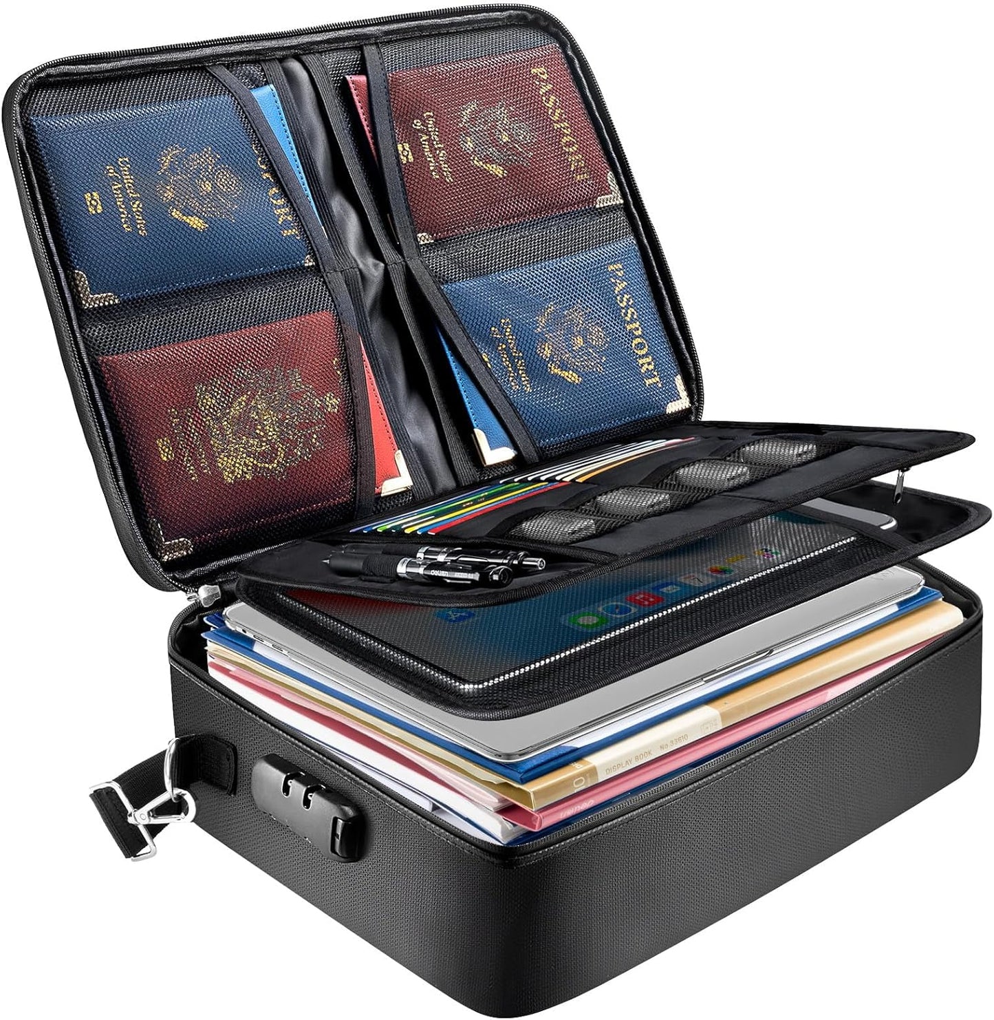 BALEINE Fireproof Document Box with Lock, Portable Fireproof Document Bag Waterproof Fire Proof File Boxes for Documents, File Organizer Box for Important Paperwork (Black, 15''x11''x4'')