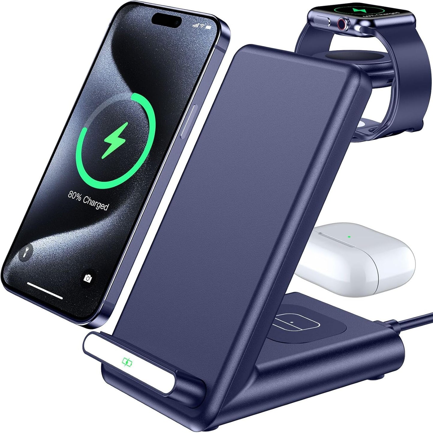 Wireless Charging Station,3 in 1 Charging Stand Made for Apple Watch Ultra 11 10 9 8 7 6 SE 5 4 3,Fast Wireless Charger Made for iPhone 17/Air/16/15/14/13/12/11,for AirPods Pro 3(with Adapter) (Blue)