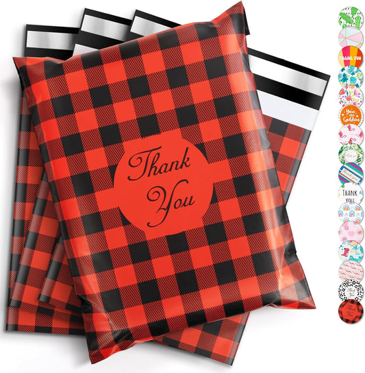 Oududianzi Poly Mailers 10x13, 100Pack Shipping Bags, Packaging Bags, Mailers Poly Bags, Shipping Envelopes, Mailing bags, Polymailer Packaging Bags for Small Business - Red plaid