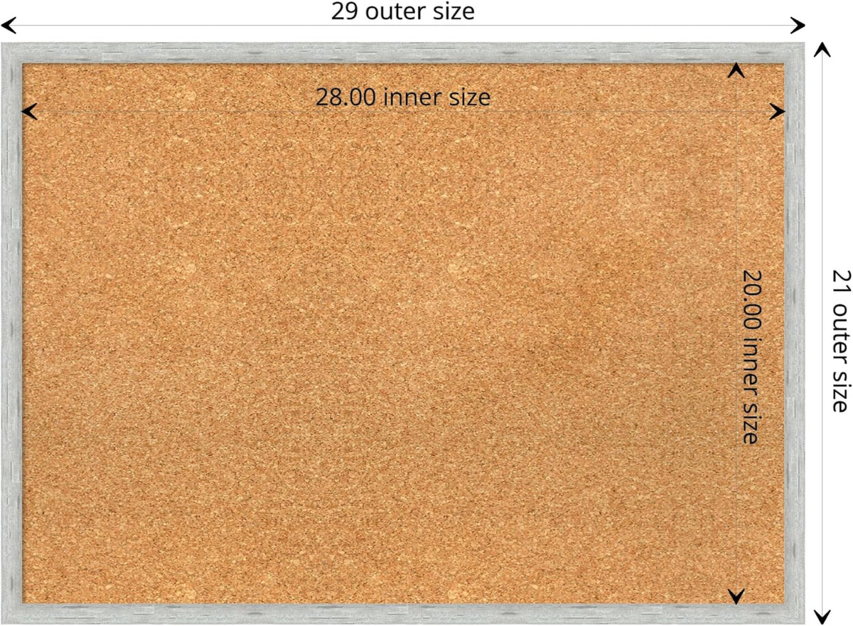 Amanti Art Natural Cork Board for Wall, 21x29 Vision Board with Silver Wood Frame, Medium Corkboard Office Decor for Home Organization, Modern Contemporary Corkboard Pinboard to display items for home