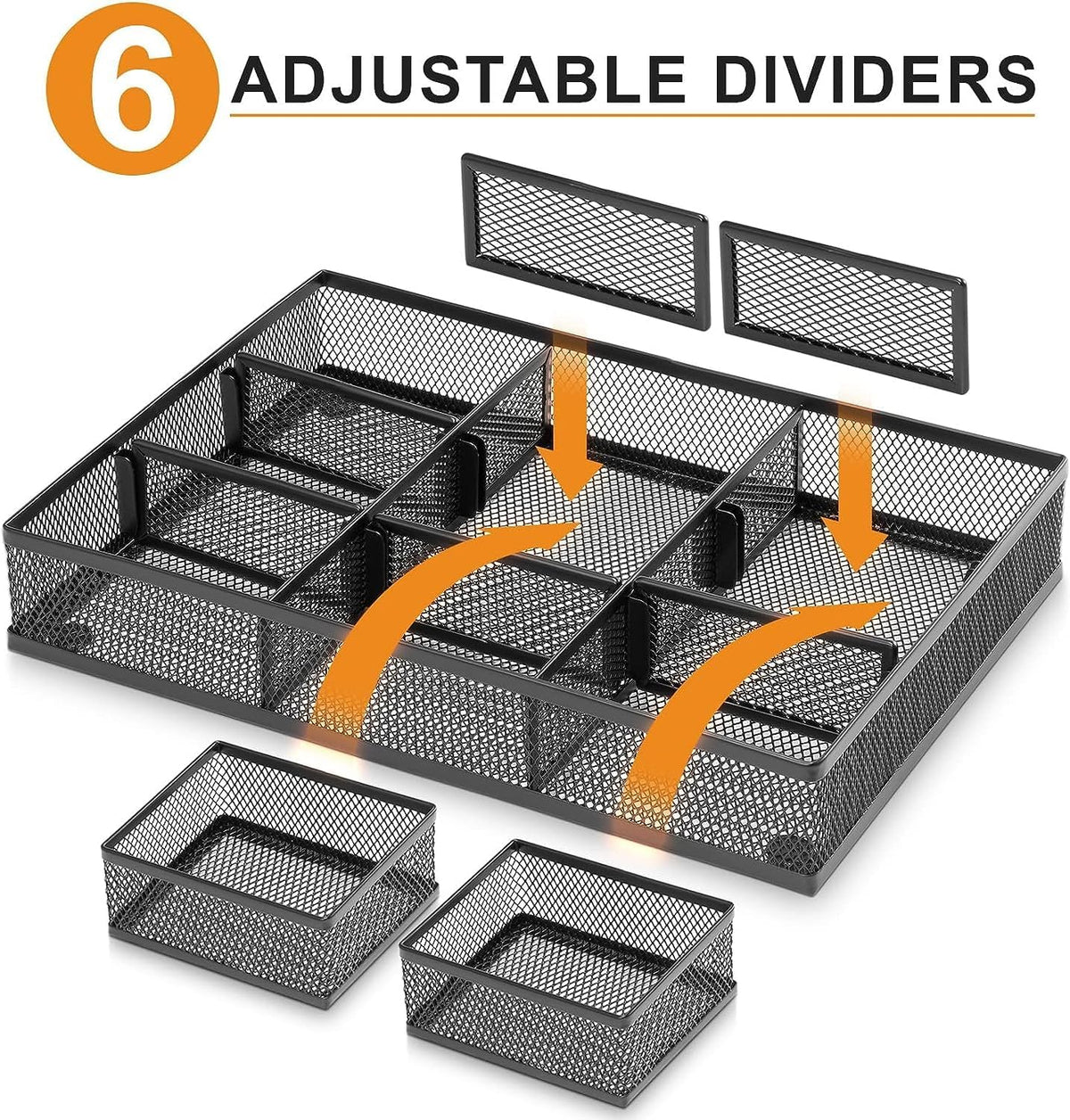 Marbrasse 3 Pack Desk Drawer Organizers with 9 Adjustable Compartments for Makeup, Office Supplies & Accessories (Black)
