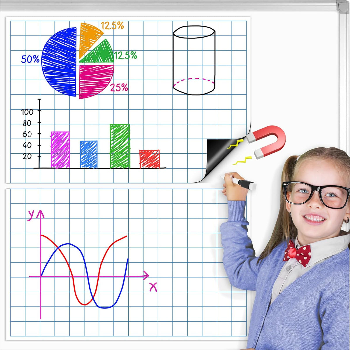 Giant Magnetic Graph Grid Paper,Dry Erase Chart Paper for Whiteboard Homeschool Essentials Teacher Must Haves,Math Classroom Teaching Supplies,21.3" x 16.5"