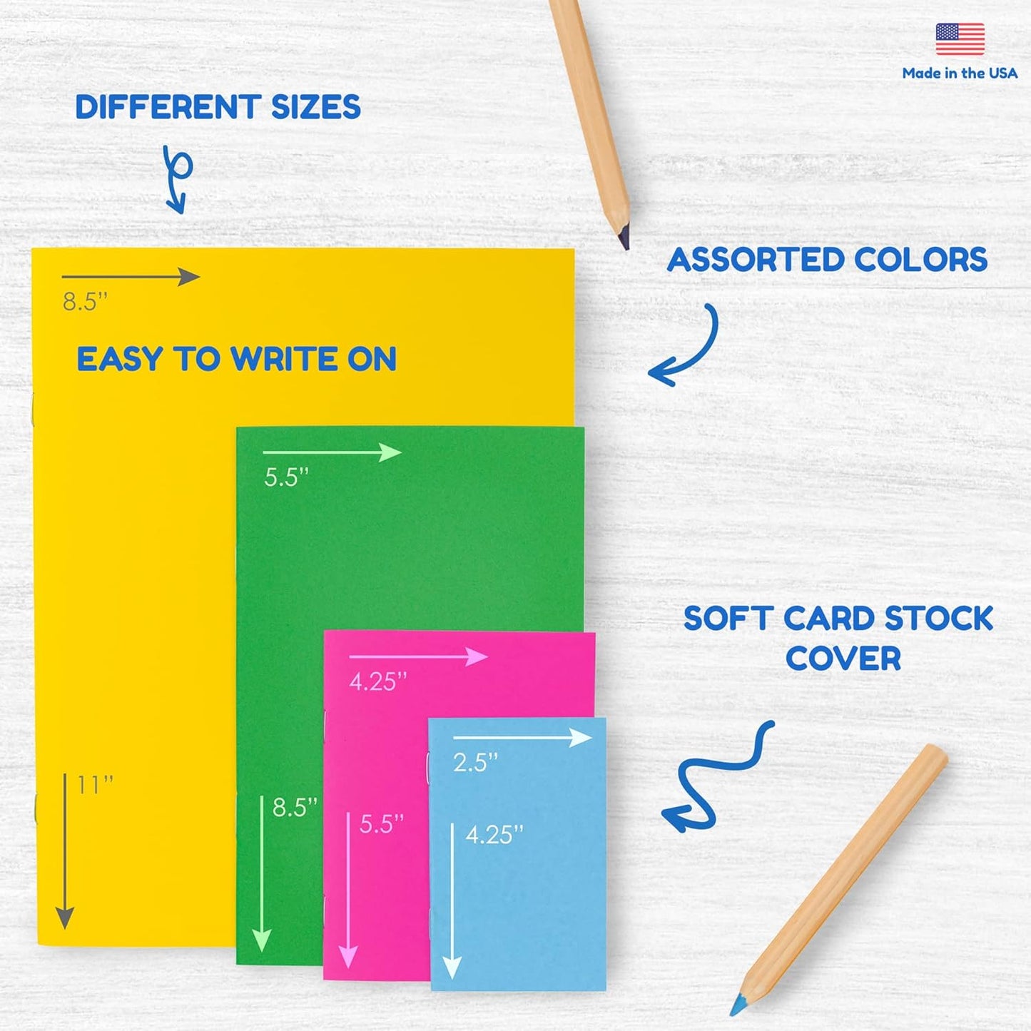 Hygloss Blank Books 8.5 x 11 Inches - 6 Pack – Assorted Colors Paperback for Drawing & Writing – Empty Books for Journaling, Sketching or Arts & Craft