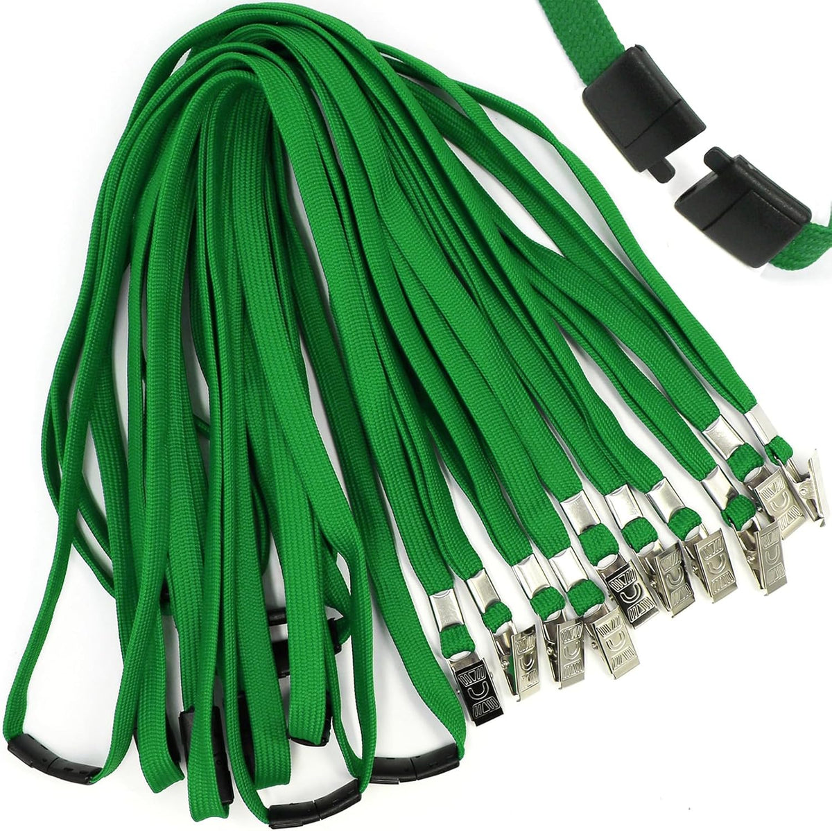 Ollain Lanyard with Safety Breakaway Buckle 50 Pack Lanyards Badge Clip Bulk Flat Lanyards for Id Badges Name tag (Green)