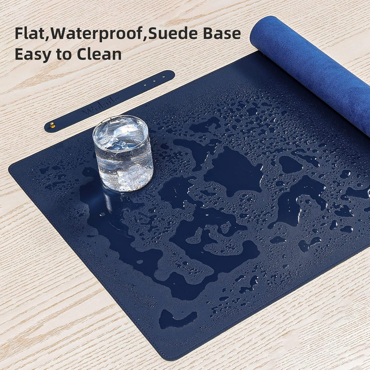 PU Leather Desk Pad Blotter,Navy Waterproof Office Desktop Mat for Men,36x17in Non-Slip Large Mouse Pad/Writing Protector/Desk Accessories