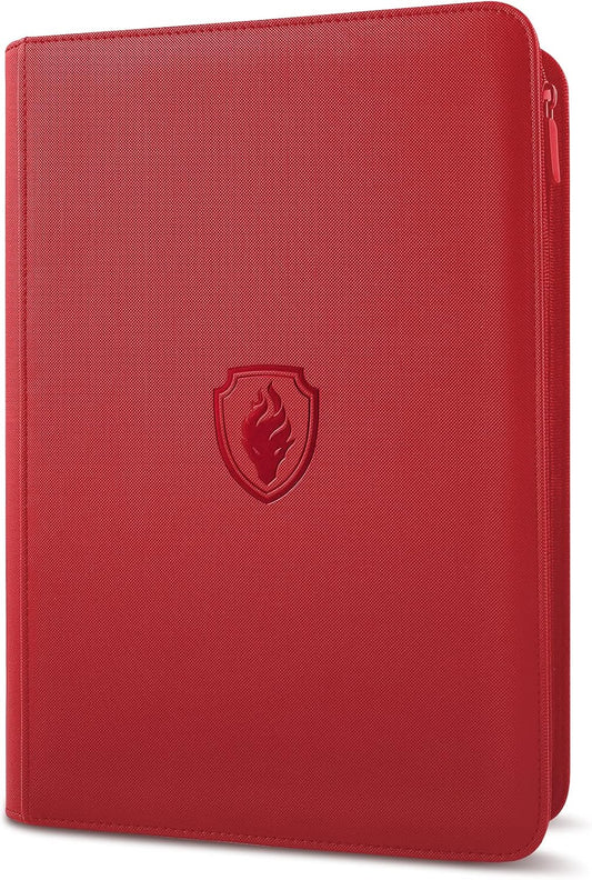 9 Pocket Zipper Card Binder, Fabmaker 360 Trading Card Holder Book, Premium PU Cover Zip Binder for Cards, Durable Side Loading Card Folders Album for MTG, TCG, Game Cards, Sports Cards, Red
