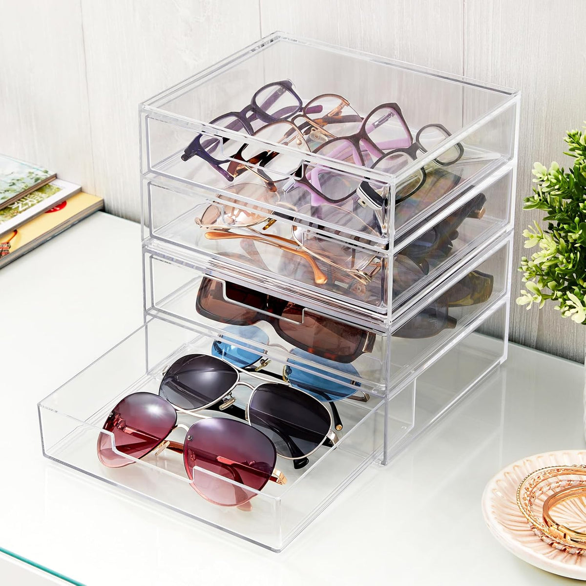 STORi Chloe Space-Saving Clear Drawer Organizer (4 Wide Drawers) Sort Office, Kitchen, Beauty Supplies, Makeup, Pens, Jewelry, Stationary, Made in USA