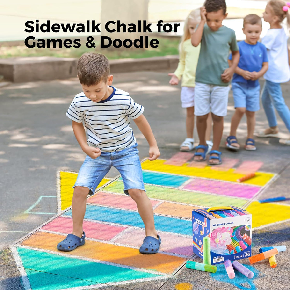 Jar Melo 38 PCS Sidewalk Chalk for Kids- Colored Sidewalk Chalk with Holder,Jumbo Washable & Non-Toxic Chalks-Outdoor Play and Chalkboard Art for Kids and Toddlers Gifts