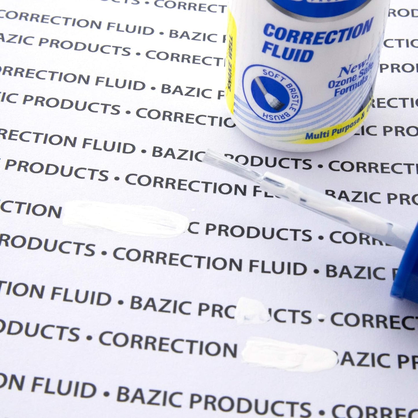 BAZIC Correction Fluid (0.7 oz / 20 ml), Soft Bristle Brush Applicator, Instant Corrections Pen White Out Wipe Out Liquid (2/Pack), 24-Packs