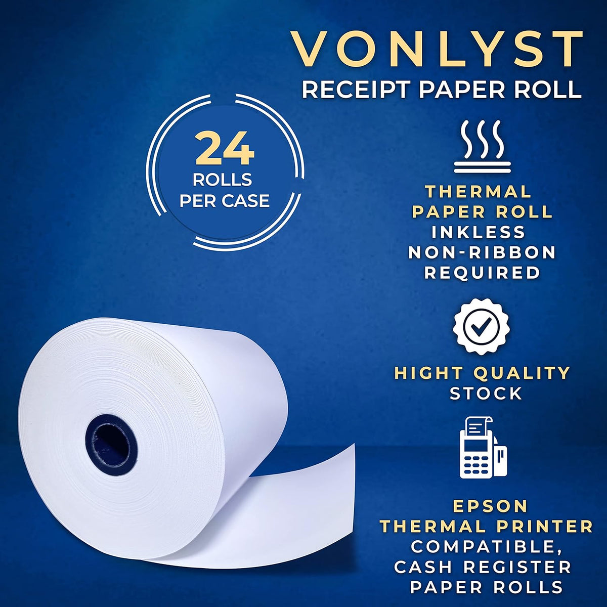 3 1/8 x 230 Thermal Paper Receipt Roll for Epson Printer (Pack 24 rolls)