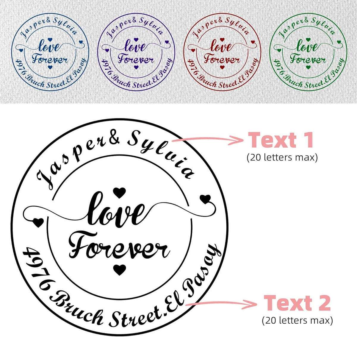 Personalized Wedding Embosser Stamp， Custom Book Business Card Paper Document Notebook, Self Inking Stamp，Book Lover Gifts，Christmas Gifts (Style01)
