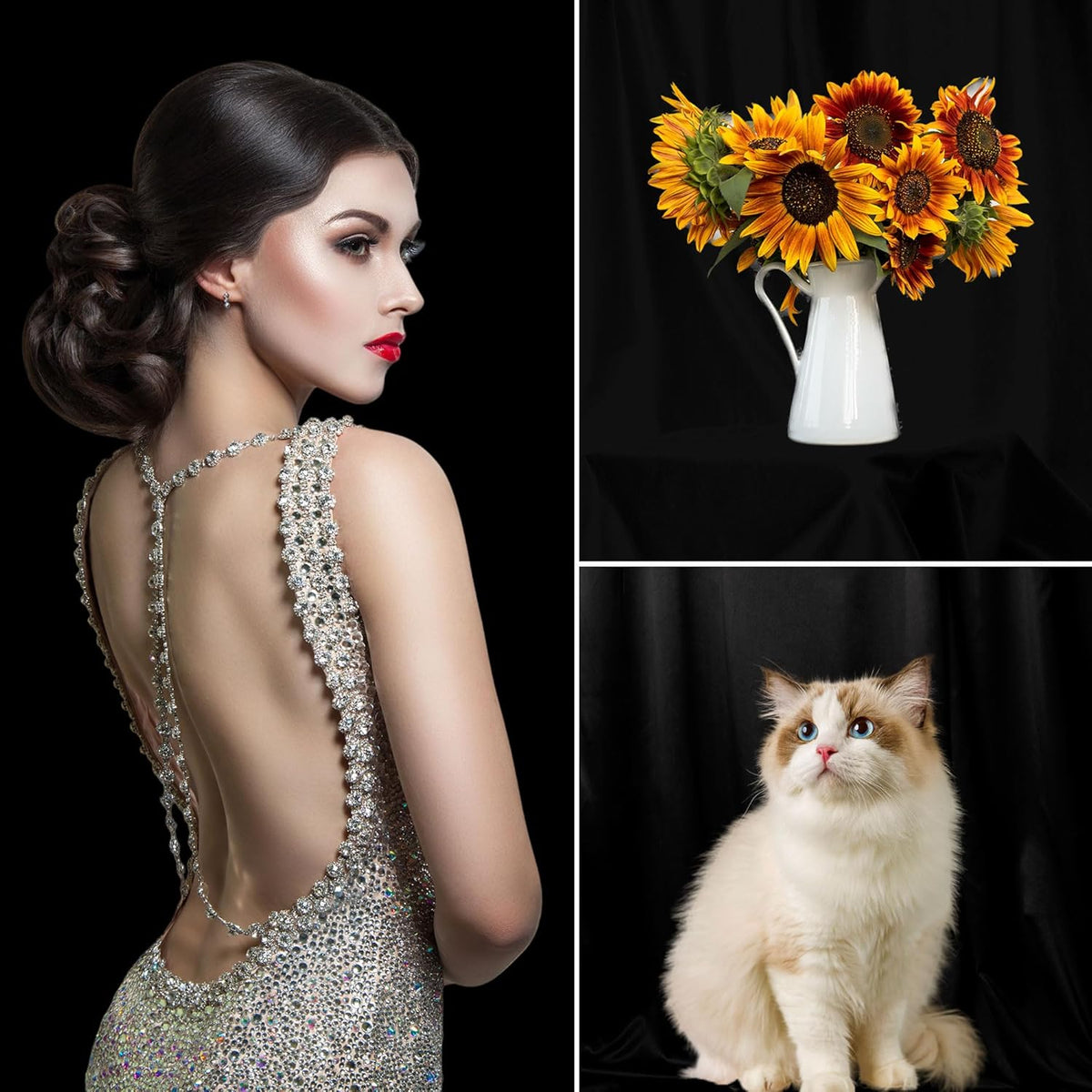 6 x 9 FT Black Backdrop - Premium Polyester for Video Streaming, Portrait Photoshoot, Wall Mounted, Parties and Small Events