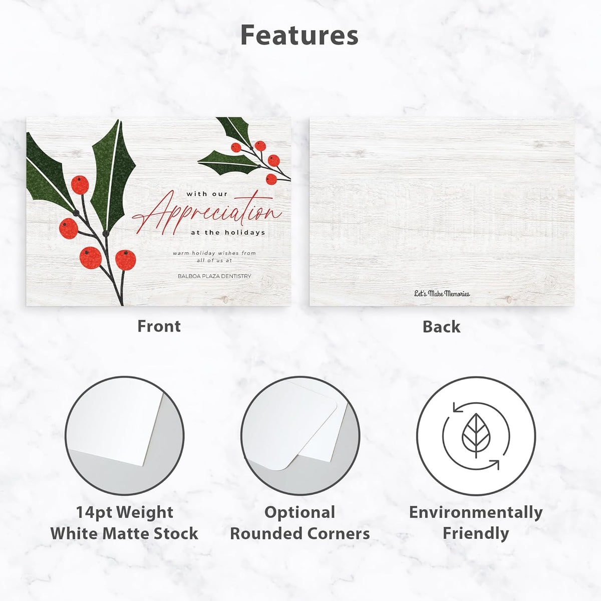 Let's Make Memories Personalized Business Christmas Cards with Envelopes - Premium Quality - 5x7-2025 Holiday Cards & White Envelopes - Holly Gratitude - 125 ct