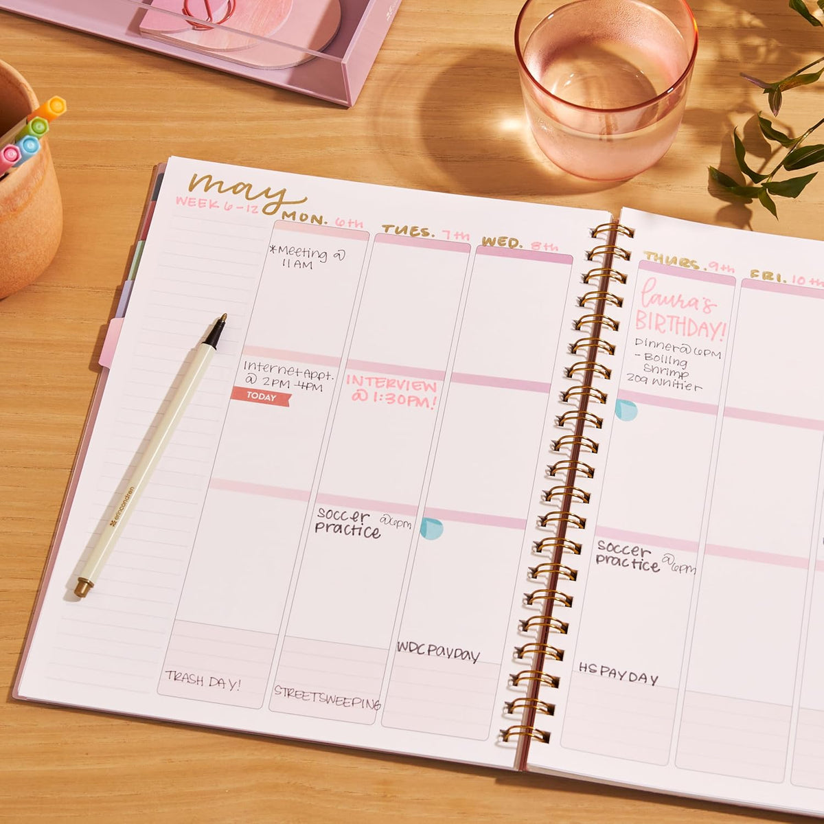 Inspired by Erin Condren Large Undated Planner, 12-Month Customizable Weekly and Monthly Layout, 9" x 11" Size, Premium 100gsm Paper, Includes Stickers and Pocket Folder