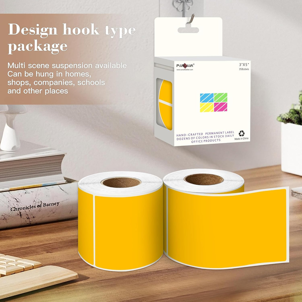 PARLAIM 3x5 inch Rectangle Color Code Stickers, 1000PCS 4 Rolls Square Adhesive Inventory Label, Fluorescent Orange