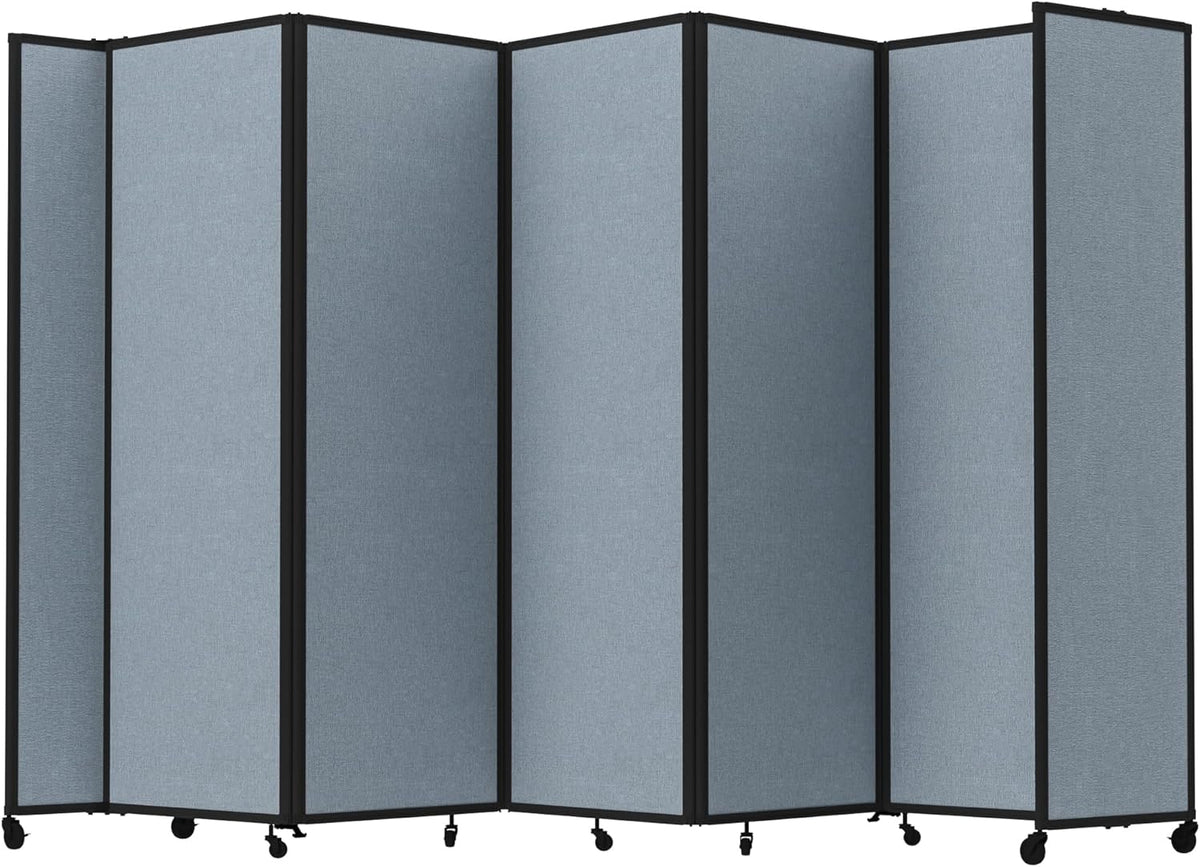 Versare Room Divider 360 Portable Wall Partition | Folding Panels | Large Freestanding Divider | Locking Wheels | Temporary Room Separator | 14' x 7'6'', Powder Blue