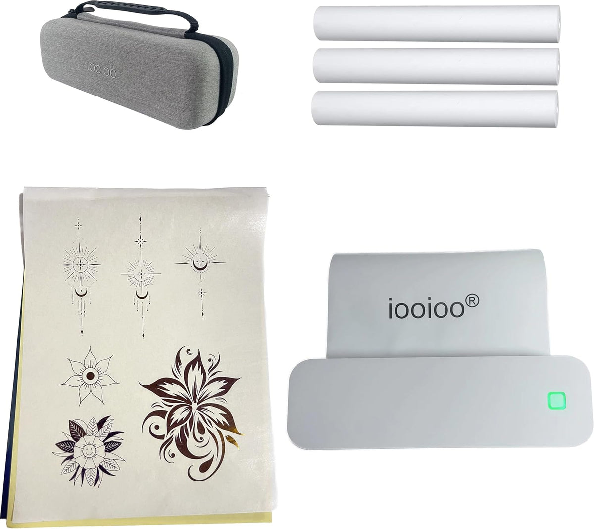 IOOIOO D210 Portable Printer, Wireless Inkless Bluetooth Thermal Printer for Tattoo Stencil Transfer Paper, for 8.5 x 11 Letter, A4 Rolled & Folded Thermal Paper (White, with Carrying Case)