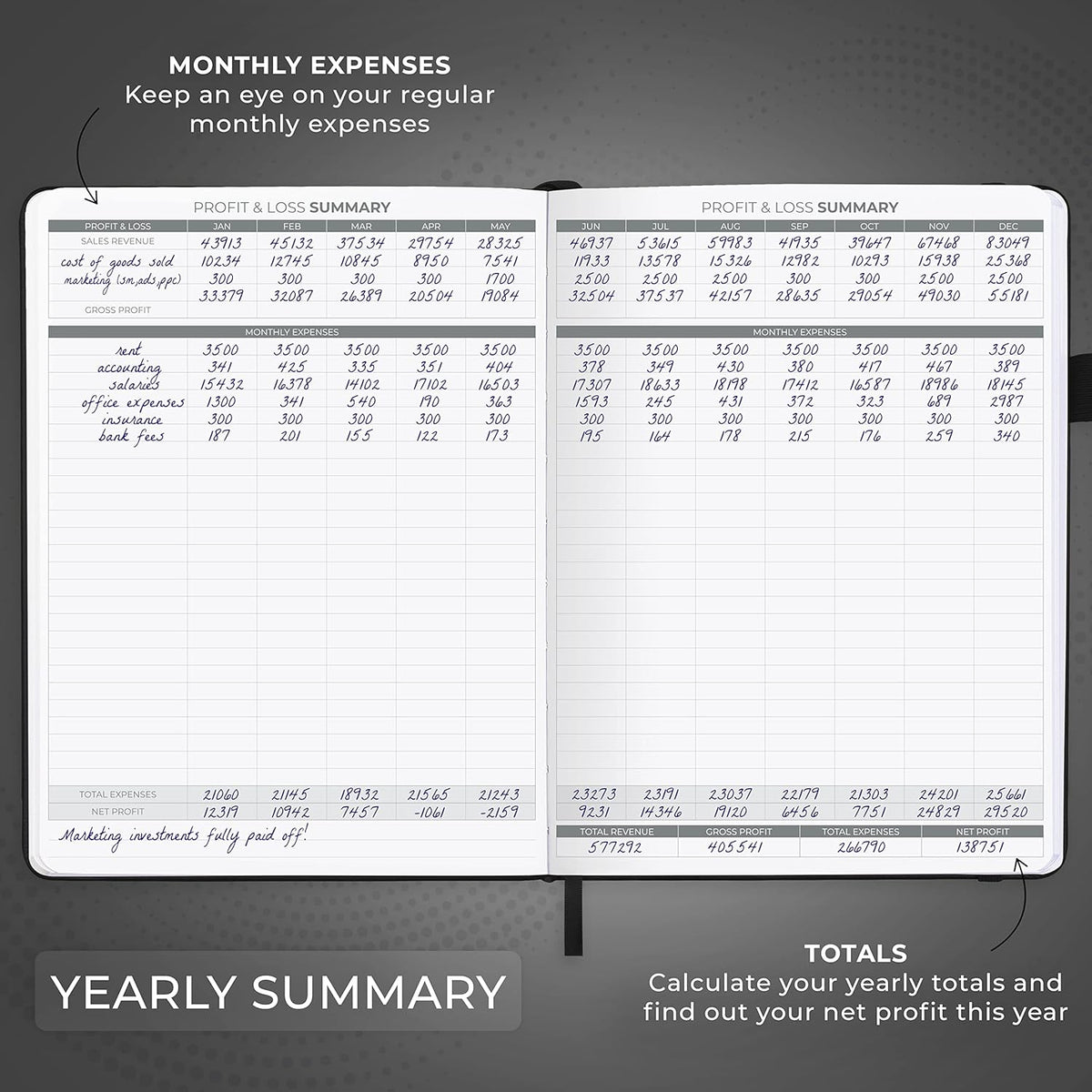 Clever Fox Income & Expense Tracker Large – Accounting & Bookkeeping Ledger Book for Small Business – 2-Year Record Notebook, A4 (Black)
