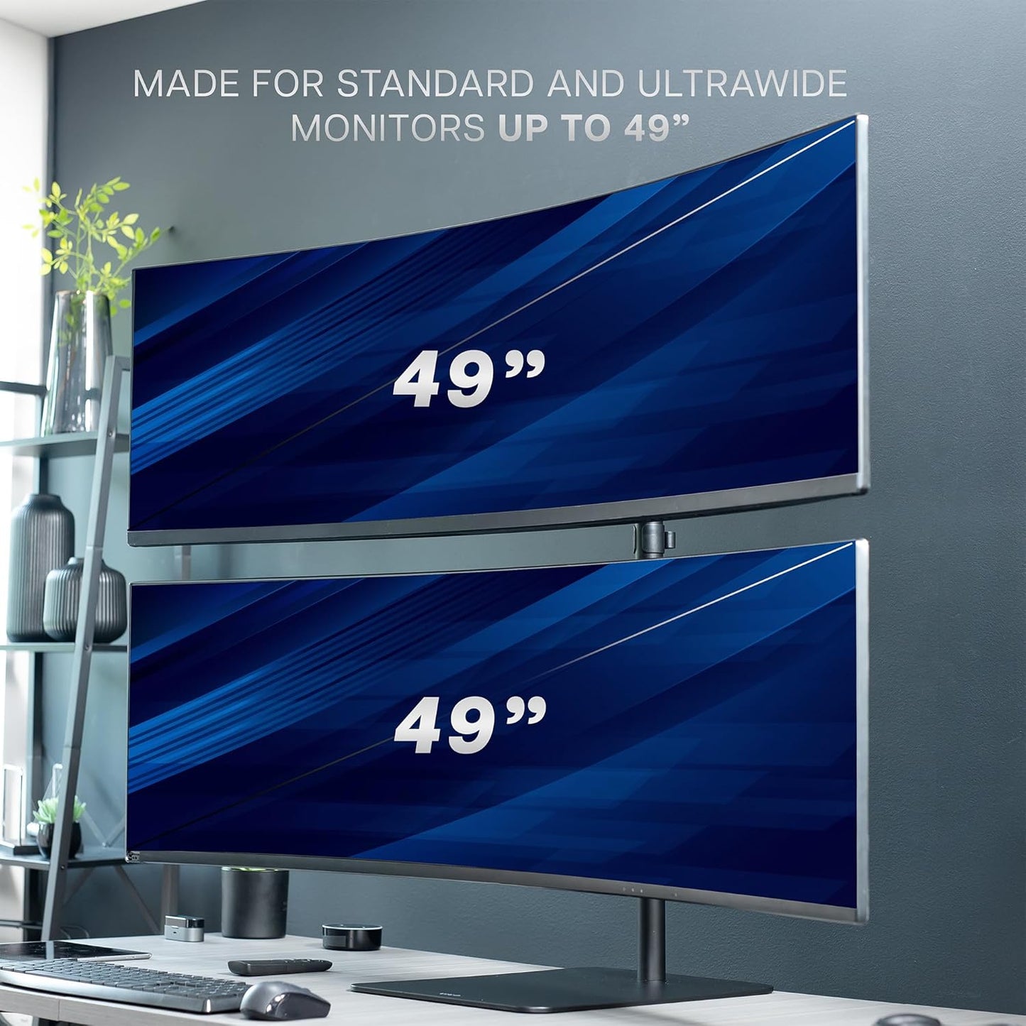 VIVO Freestanding Dual Vertically Stacked Ultra-Wide Monitor Desk Stand, Extra Tall Heavy Duty Adjustable Mount for 2 Ultrawide Screens up to 49 inches, 44 lbs Per Screen Capacity, Black, STAND-V202L